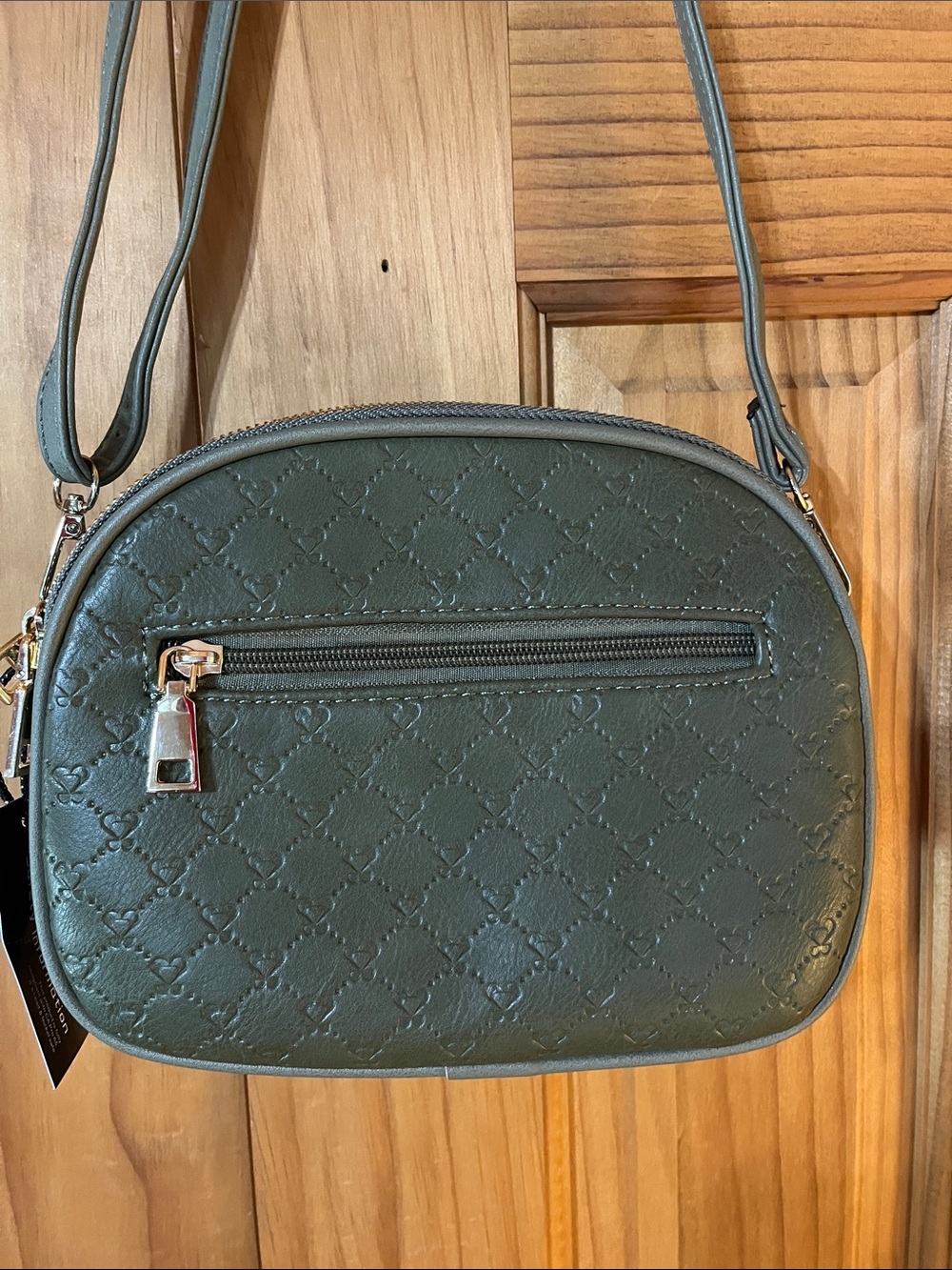Olive Green Crossbody Bag with Bee Emblem - Picture 2 of 6